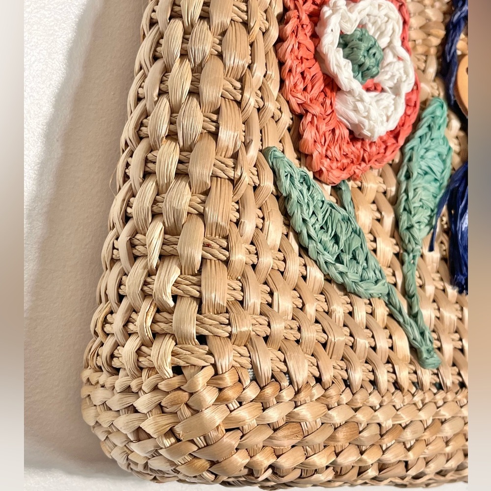 WALBORG VTG woven straw/ raffia  handbag/Purse/clutchflower detail made in Italy - Picture 8 of 11